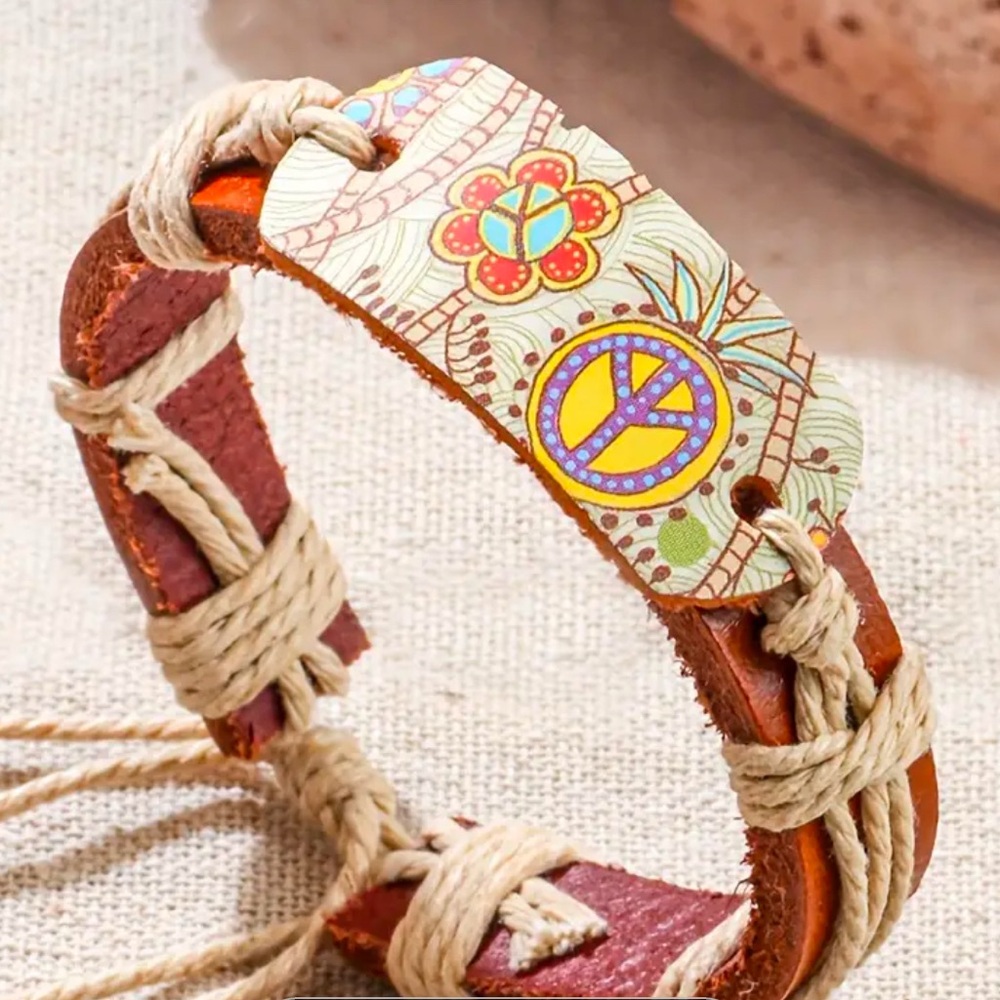 Peace Symbol leather bracelet